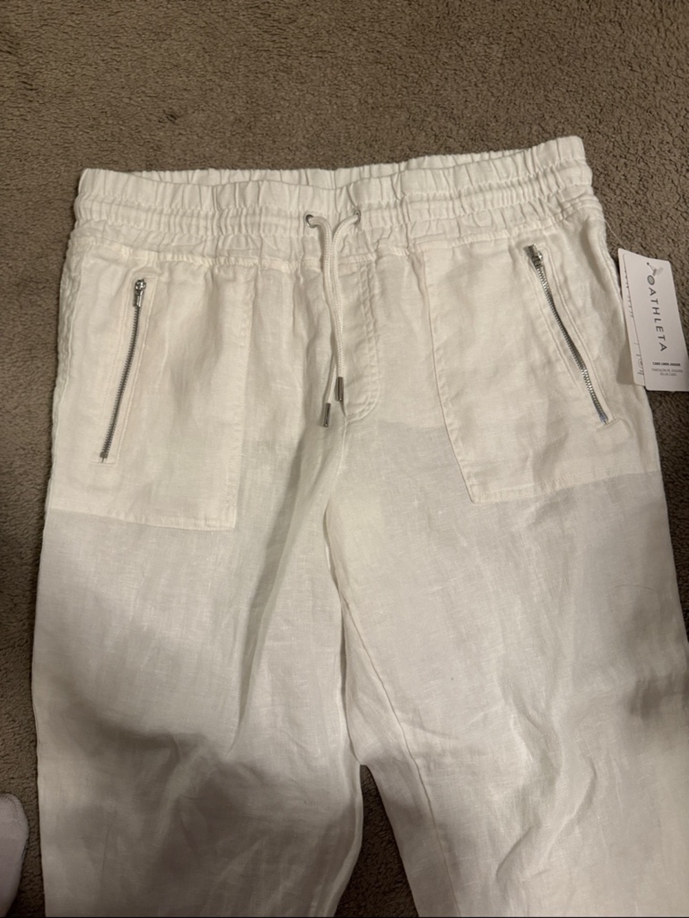 Athleta  White Jogger Linen-Blend Pants - Picture 4 of 6